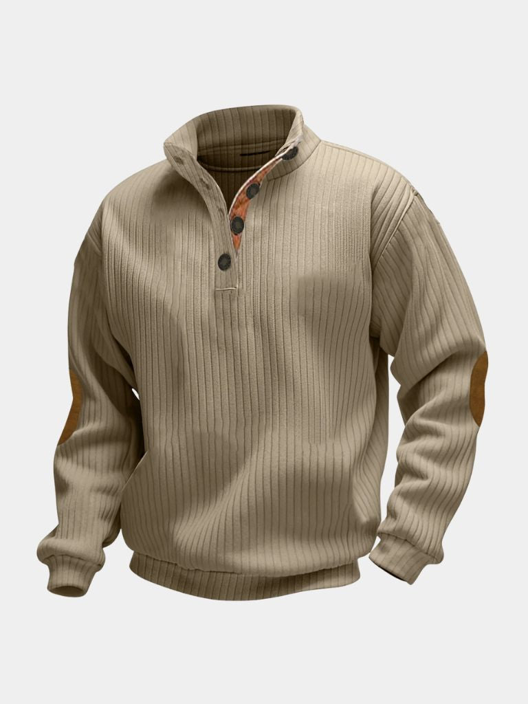 Refined High Collar Henley Sweater — North Row | Close-Up