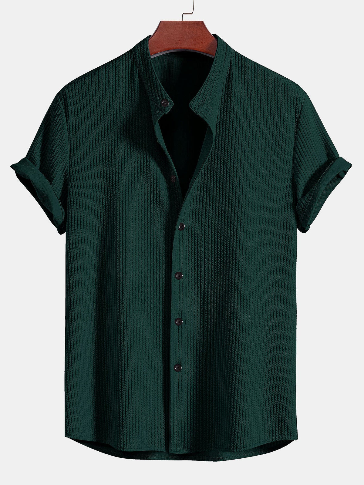 Muscle Fit Ribbed Stand Collar Shirt — North Row | Detail View
