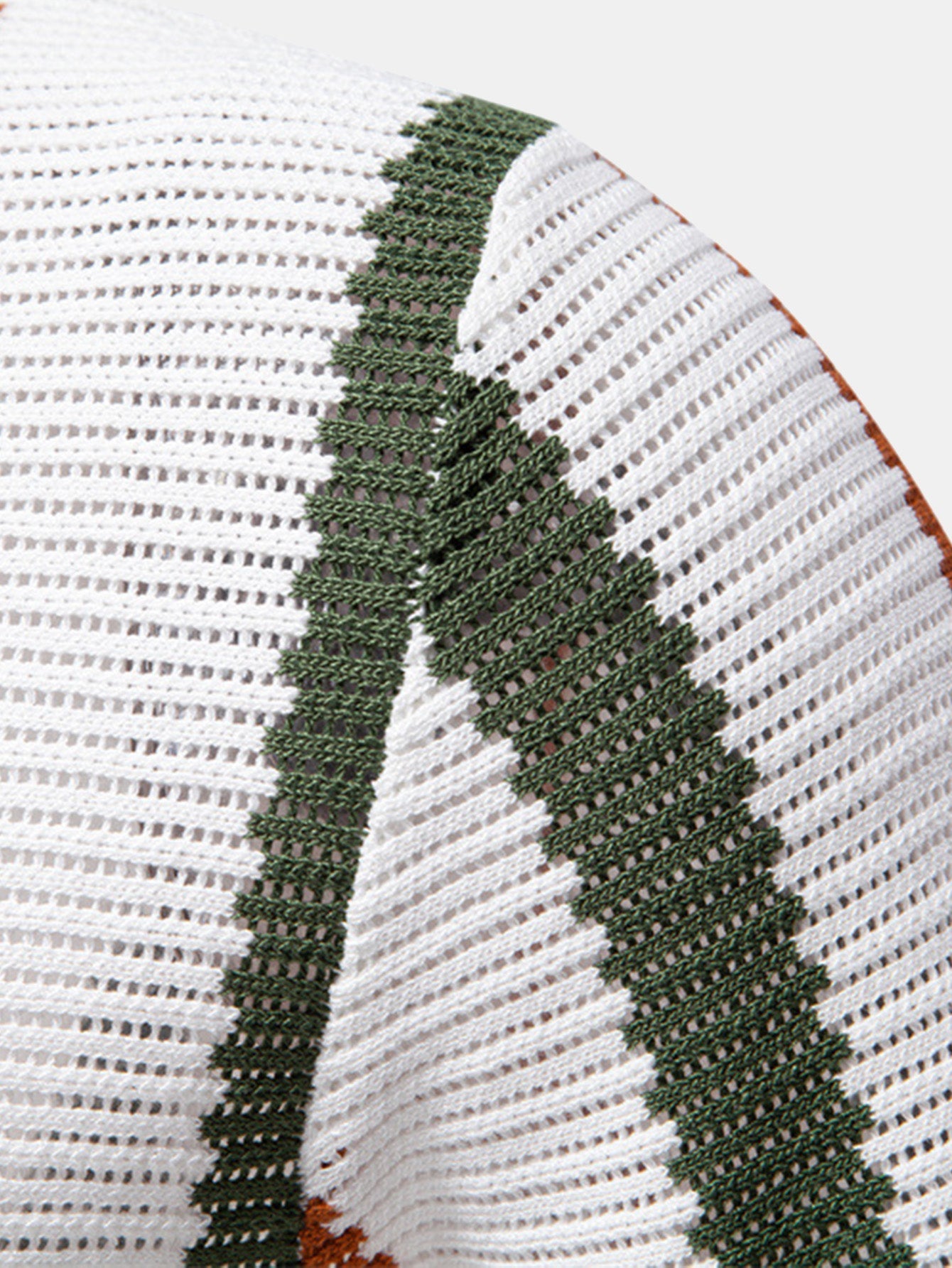 Stripe Knit V Neck Polo Shirt — North Row | Texture Detail