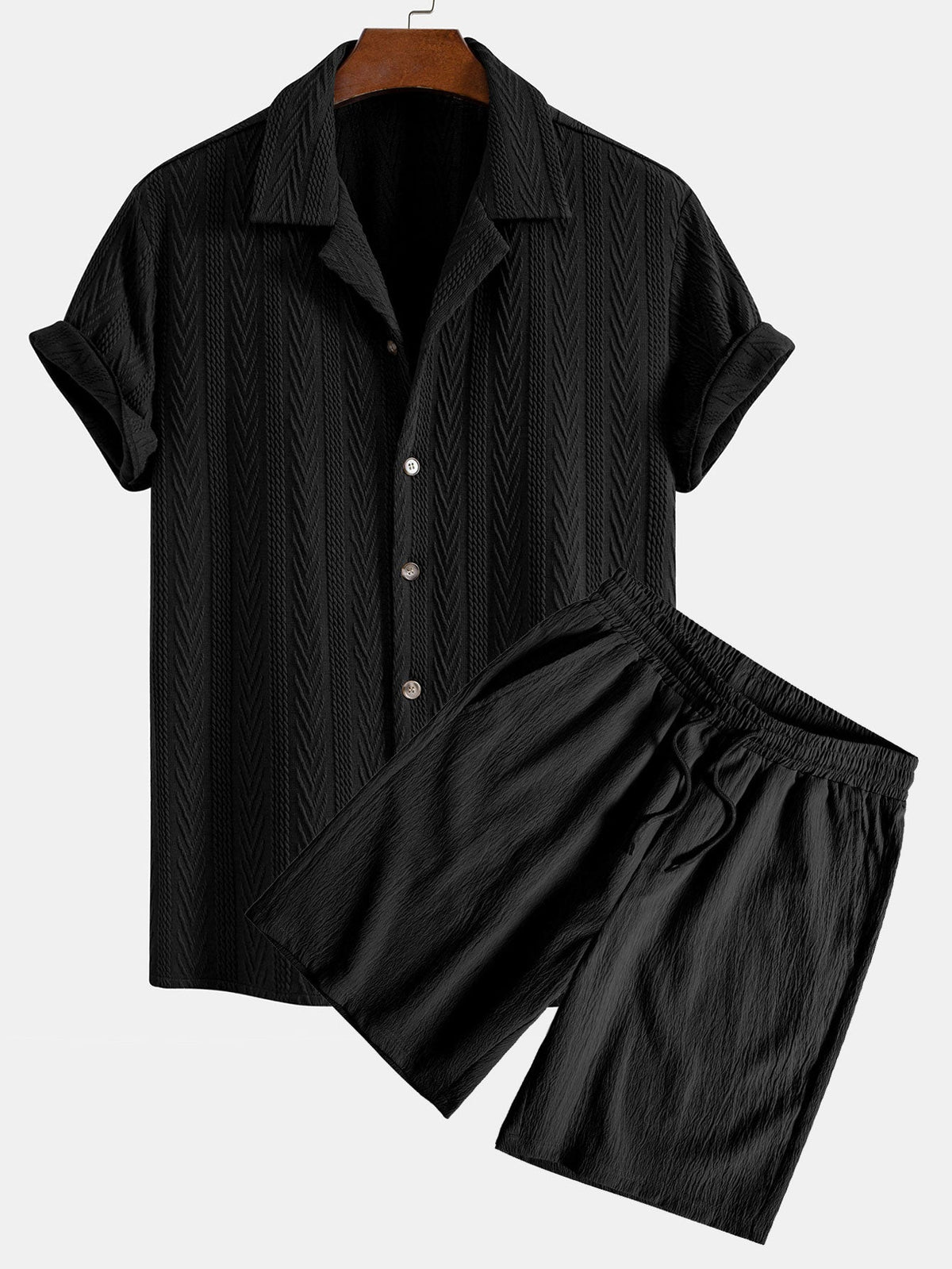 Texture Jacquard Cuban Shirt & Crinkled Textured Drawstring Shorts — North Row | Back View