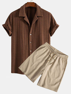 Texture Jacquard Cuban Shirt & Crinkled Textured Drawstring Shorts — North Row | Side View