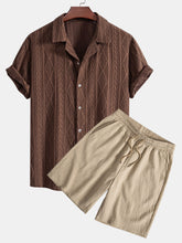 Geometric Jacquard Eyelet Cuban Shirt & Crinkled Textured Drawstring Shorts — North Row | Front View