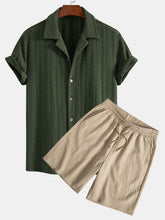 Texture Jacquard Cuban Shirt & Crinkled Textured Drawstring Shorts — North Row | Front View