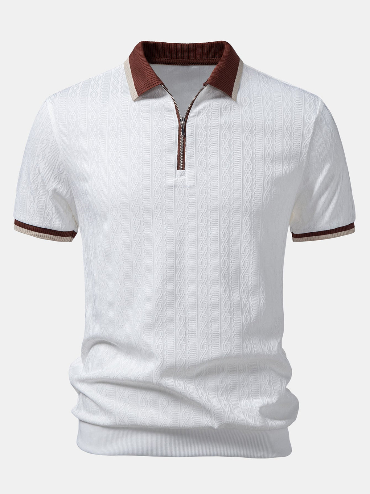 Contrast Trim Textured Zipper Knit Polo — North Row | Lifestyle