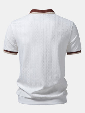 Contrast Trim Textured Zipper Knit Polo — North Row | Close-Up