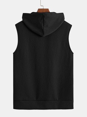 Striped Jacquard Sleeveless Hooded T-Shirt & Shorts — North Row | Collar Detail