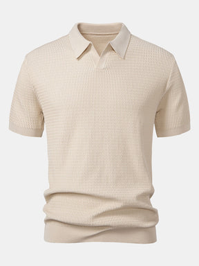 Wave Jacquard Knit V Neck Polo Shirt & Slim Fit Tapered Trousers — North Row | Close-Up