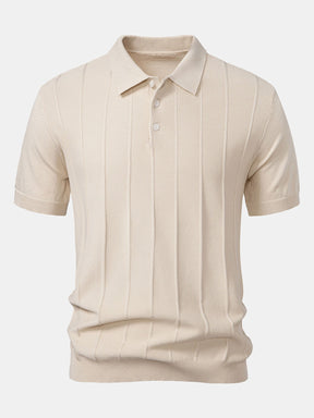Stripe Jacquard Knit Polo Shirt & Straight Leg Ribbed Pants — North Row | Collar Detail
