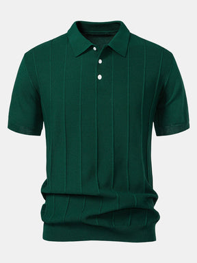 Stripe Jacquard Knit Polo Shirt & Straight Leg Ribbed Pants — North Row | Close-Up