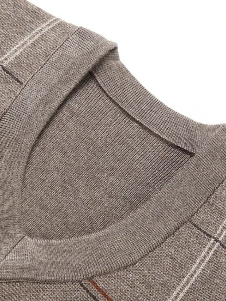 Academic Checkered Knit Vest — North Row | Detail View