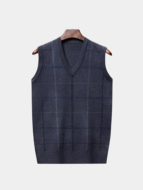 Academic Checkered Knit Vest — North Row | Collar Detail