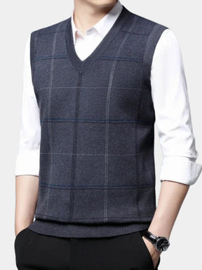 Academic Checkered Knit Vest — North Row | Worn Look