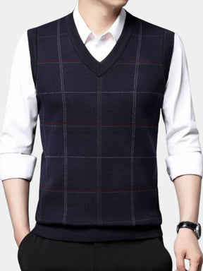 Academic Checkered Knit Vest — North Row | Flat Lay