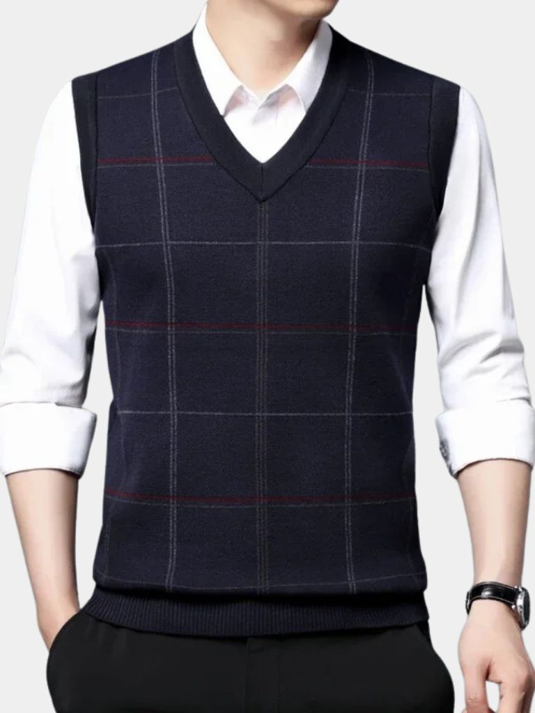 Academic Checkered Knit Vest — North Row | Flat Lay