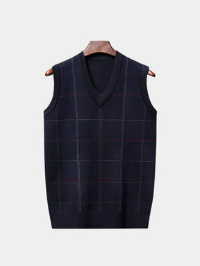 Academic Checkered Knit Vest — North Row | Texture Detail