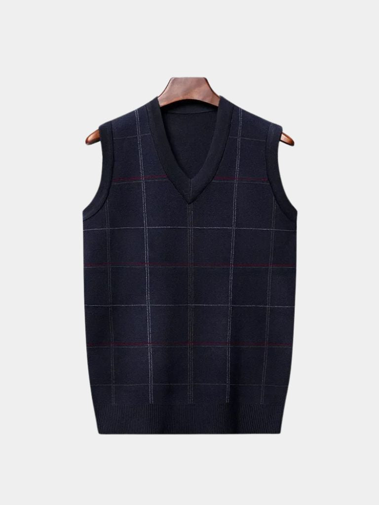 Academic Checkered Knit Vest — North Row | Texture Detail