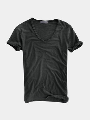 Albo Classic Linen V Neck T-Shirt — North Row | Detail View