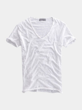 Albo Classic Linen V Neck T-Shirt — North Row | Side View