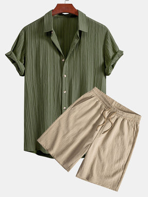 Crinkled Textured Button Up Shirt & Crinkled Textured Drawstring Shorts — North Row | Back View