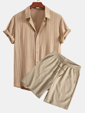 Crinkled Textured Button Up Shirt & Crinkled Textured Drawstring Shorts — North Row | Lifestyle
