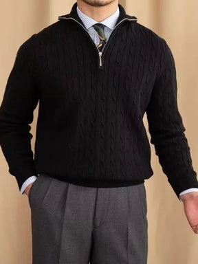 Premium Cable-Knit Zip Neck Sweater — North Row | Detail View