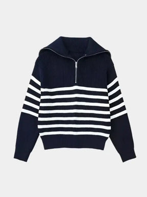 Casual Striped Zip Up Sweater — North Row | Side View