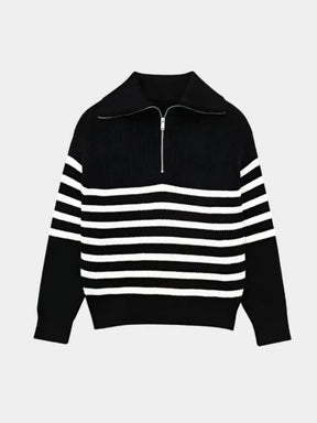 Casual Striped Zip Up Sweater — North Row | Close-Up