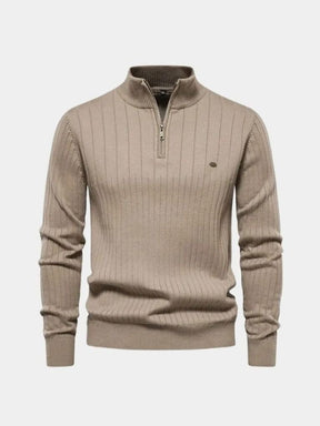 Cotton Knit Vertical Stripes Quarter-Zip Sweater — North Row | Texture Detail