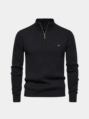 Cotton Knit Vertical Stripes Quarter-Zip Sweater — North Row | Flat Lay