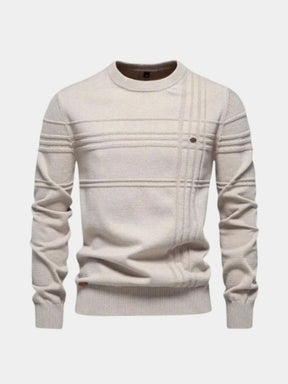 Cotton Knitted Stripped Crew Neck Pullover Sweater — North Row | Detail View