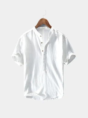 Essential Short Sleeve Linen Shirt — North Row | Model Wearing