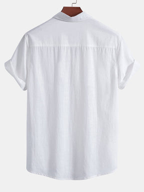 Hawaii Palm Tree Print Linen Look Cotton Button Up Shirt & Swim Shorts — North Row | Back View