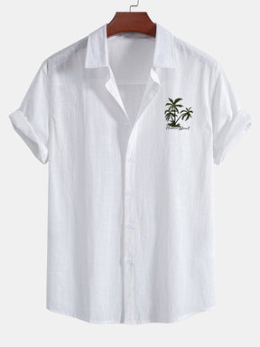 Hawaii Palm Tree Print Linen Look Cotton Button Up Shirt & Swim Shorts — North Row | Side View