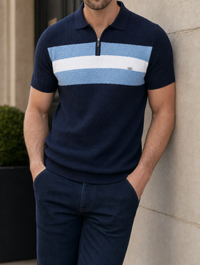 navy blue quarter zip polo shirt men