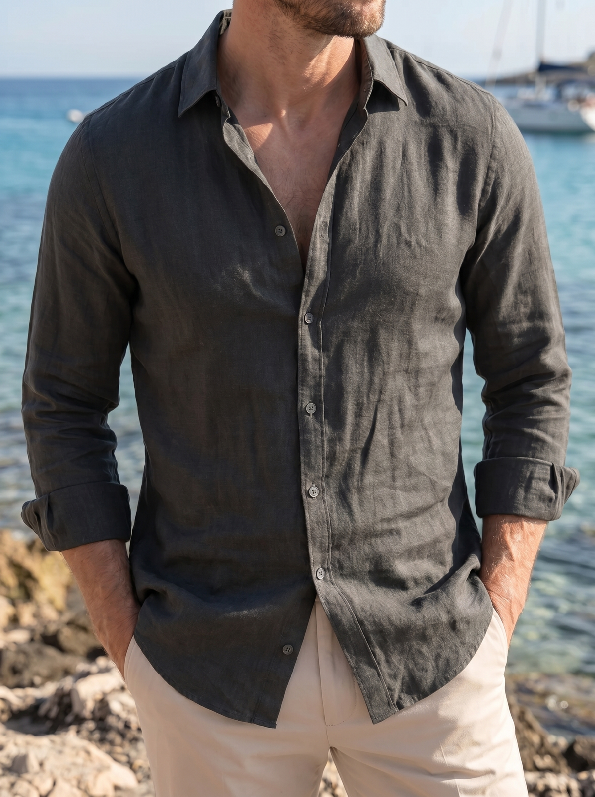 black linen shirt men