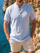 light blue short sleeve linen shirt men
