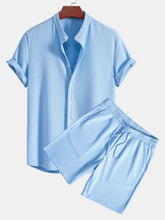 Muscle Fit Ribbed Stand Collar Shirt & Shorts — North Row | Front View