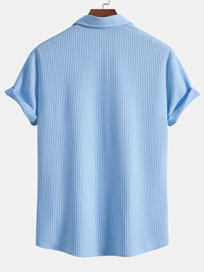 Muscle Fit Ribbed Button Up Shirt — North Row | Texture Detail