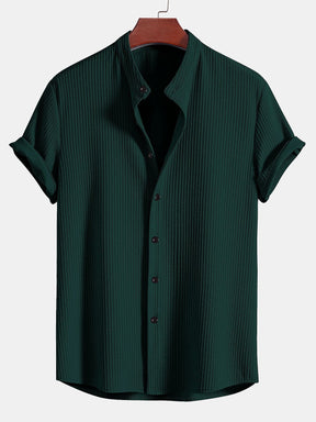 Muscle Fit Ribbed Stand Collar Shirt & Shorts — North Row | Texture Detail