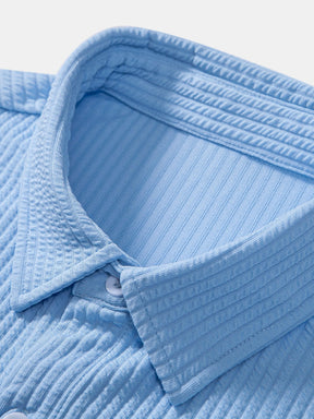 Muscle Fit Ribbed Button Up Shirt — North Row | Collar Detail
