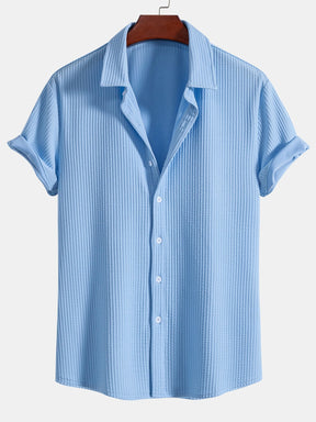 Muscle Fit Ribbed Button Up Shirt — North Row | Back View