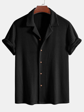 Short Sleeve Knitted Waffle Cuban Shirt & Straight Leg Linen Pants — North Row | Flat Lay