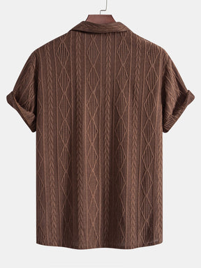 Geometric Jacquard Eyelet Cuban Shirt & Crinkled Textured Drawstring Shorts — North Row | Flat Lay