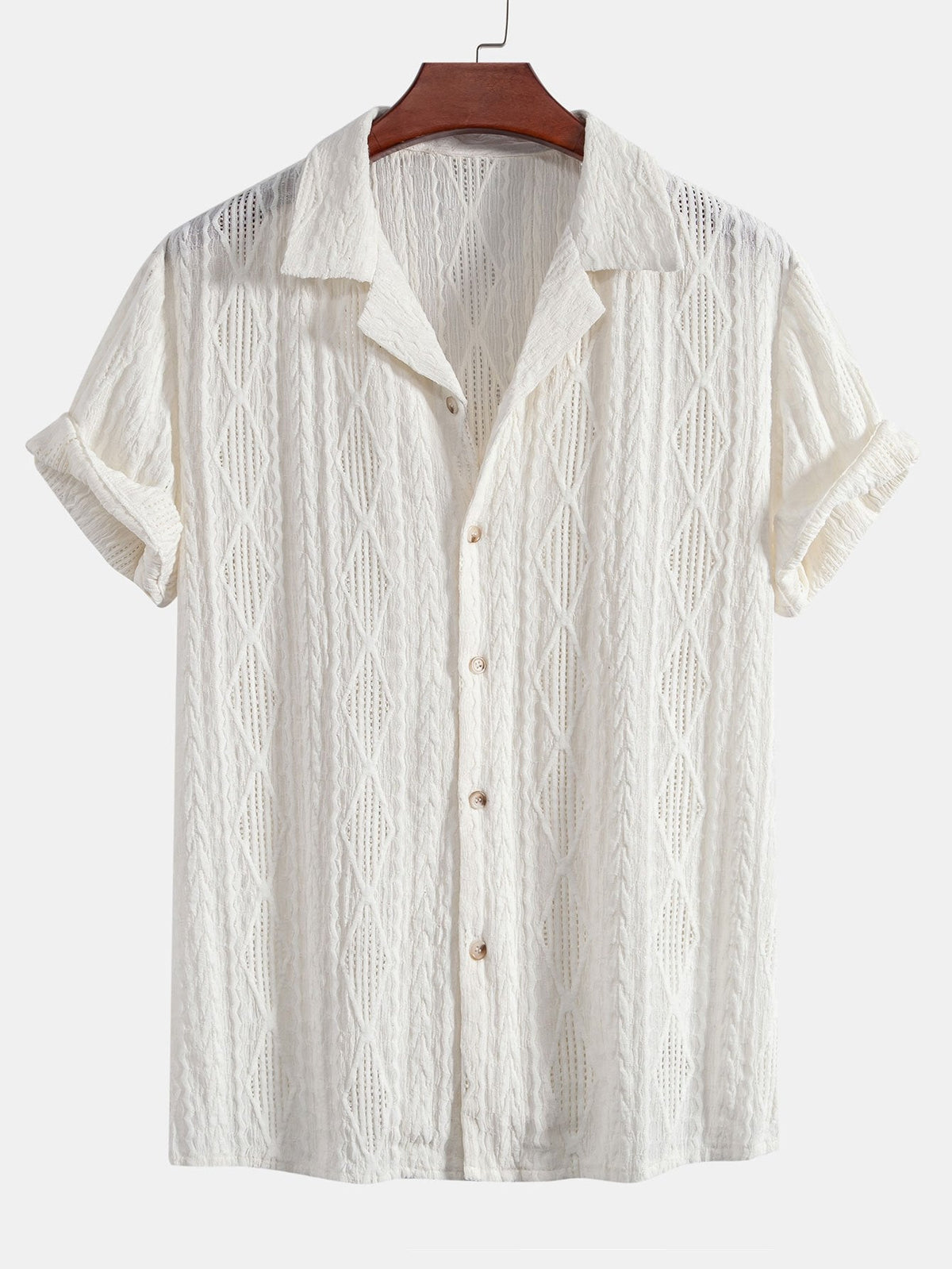 Geometric Jacquard Eyelet Cuban Shirt — North Row | Side View