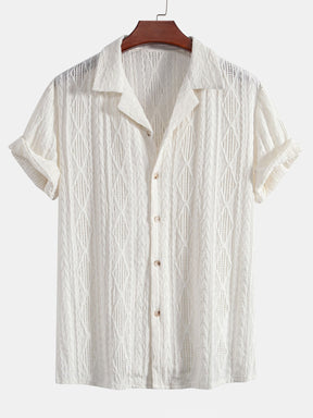 Geometric Jacquard Eyelet Cuban Shirt — North Row | Side View