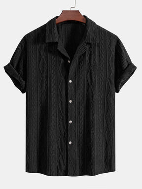 Geometric Jacquard Eyelet Cuban Shirt & Straight Leg Linen Pants — North Row | Flat Lay