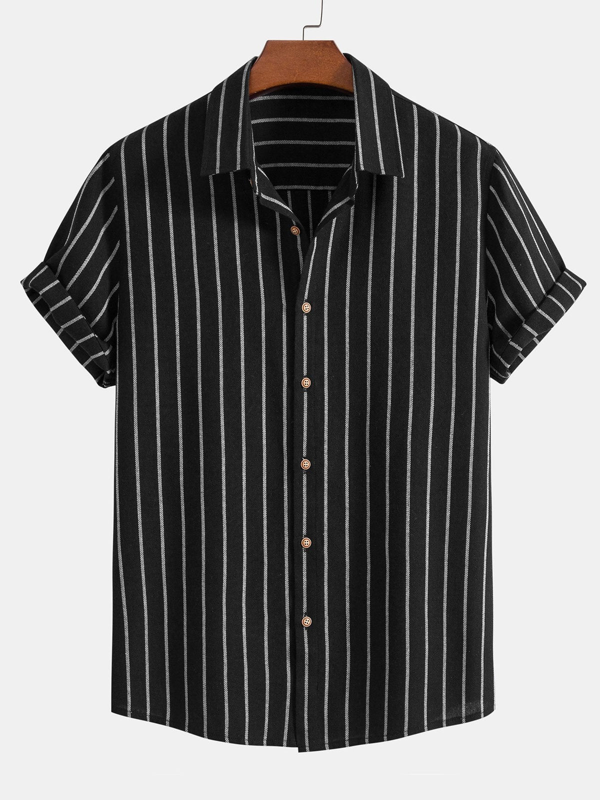 Cotton Blend Striped Button Up Shirt — North Row | Detail View
