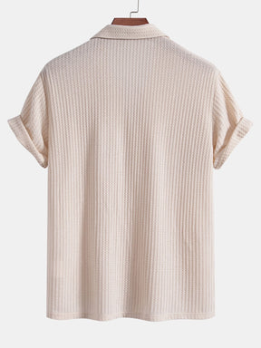 Short Sleeve Knitted Waffle Cuban Shirt & Straight Leg Linen Pants — North Row | Close-Up