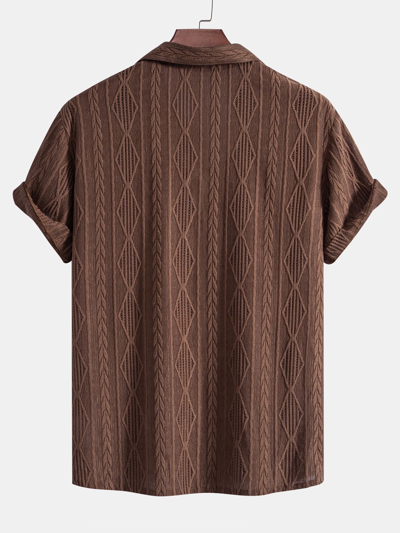 Geometric Jacquard Eyelet Cuban Shirt & Straight Leg Linen Pants — North Row | Texture Detail