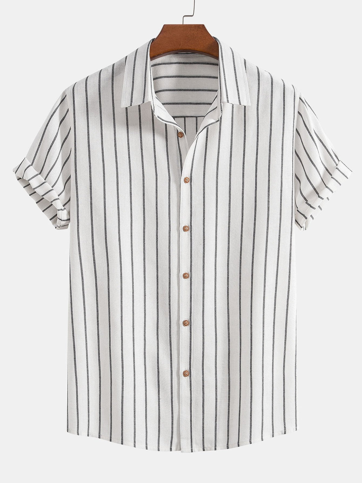 Cotton Blend Striped Button Up Shirt — North Row | Front View